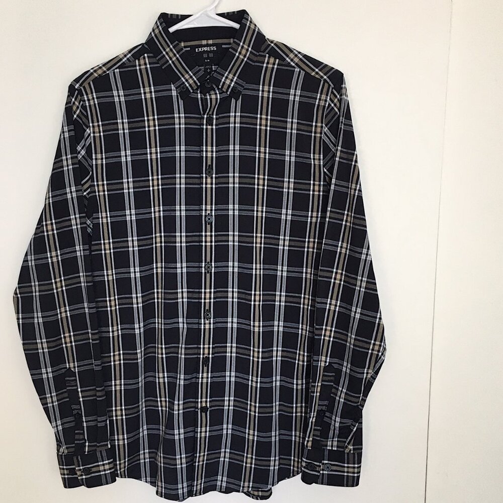 Express Men's Dress Shirt Small Slim Fit Button-Up, Moisture-Wicking, Stretch